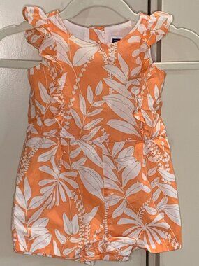 Janie and Jack Tropical Floral Bubble Romper 6-12M Orange White Ruffle
